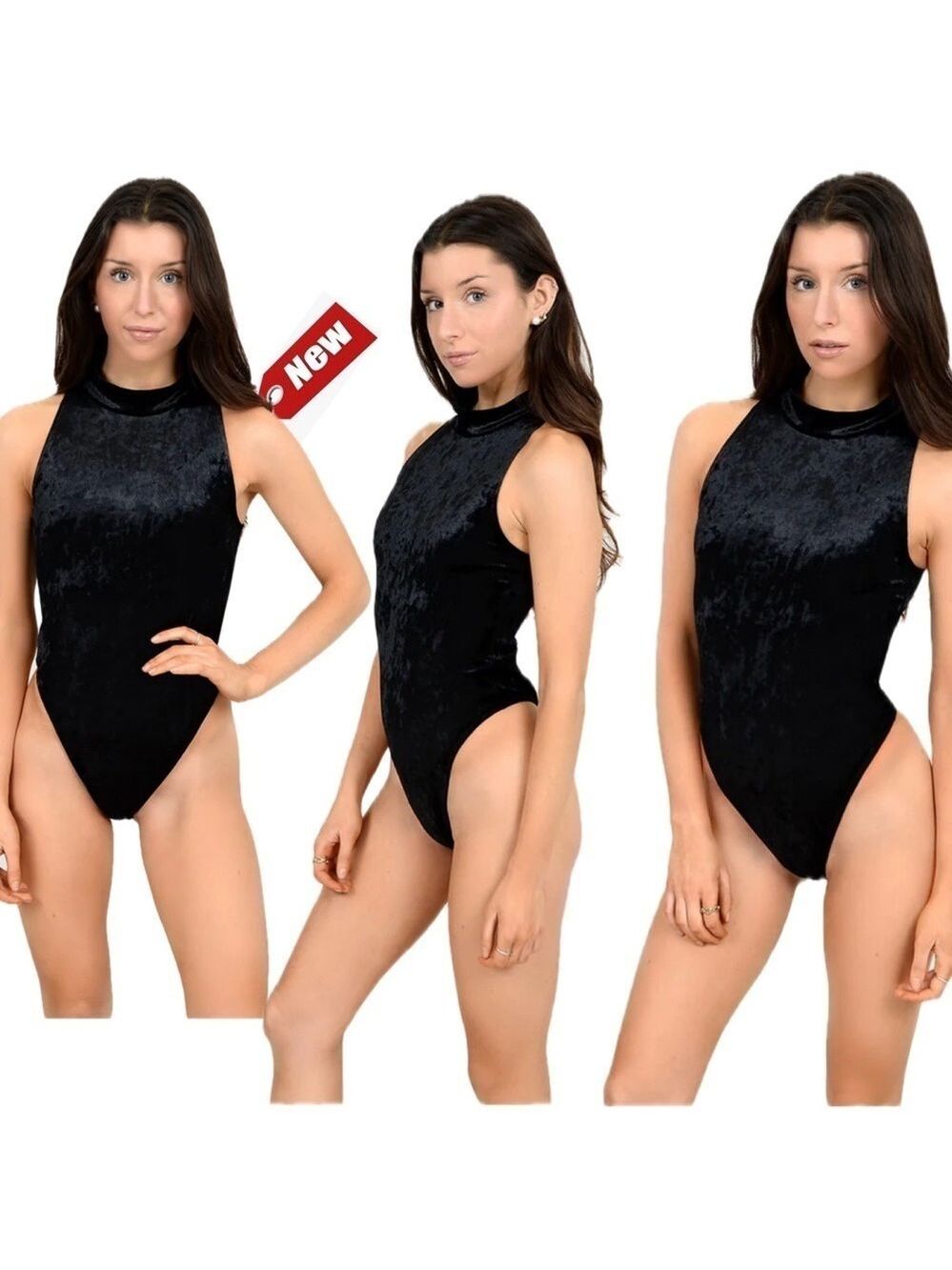 SECOND SKIN BY RD STYLE MIKA VELVET MOCK NECK SLEEVELESS BODYSUIT-BLACK L NWT